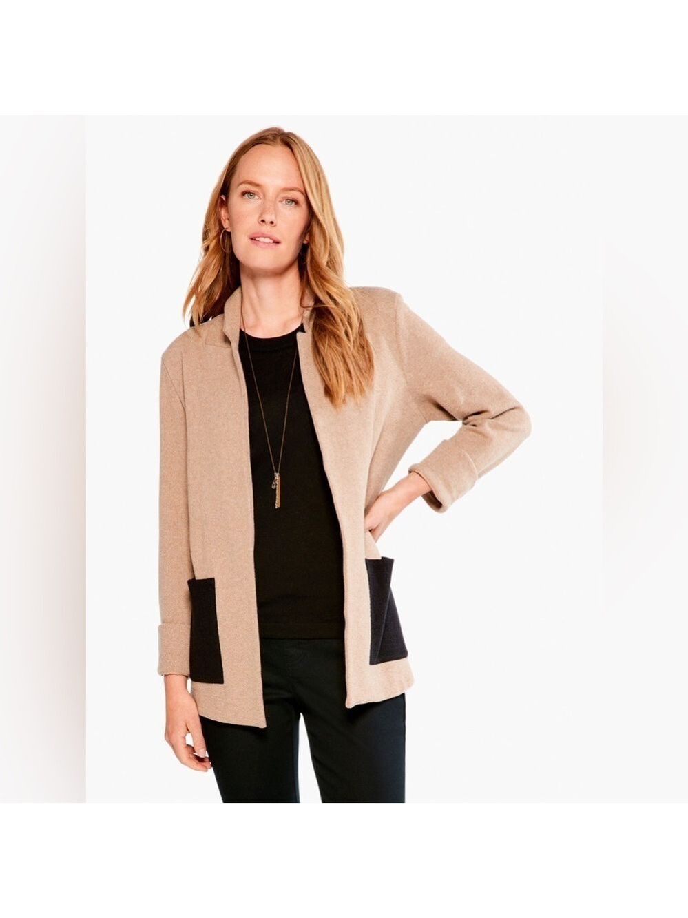 NWT Nic & Zoe Women’s Plus Size Pocket Blazer Open Front Cardigan Birch Tan 3X